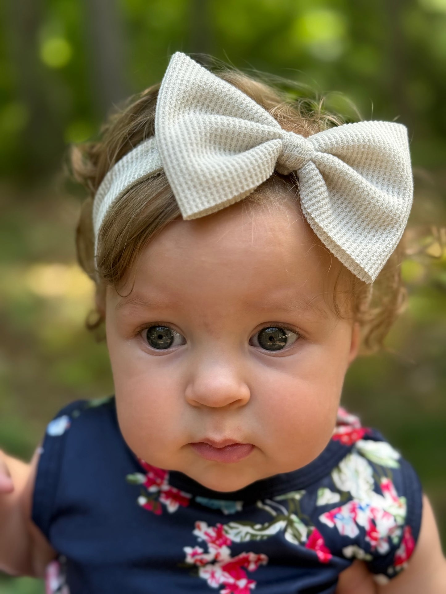 Personalized Beige Baby Headband Bow
