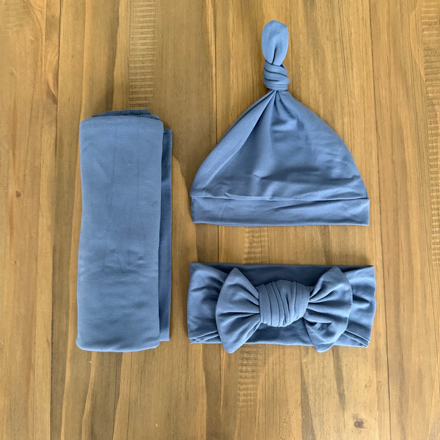 Newborn Swaddle, Bow, and Embroidered Hat Set