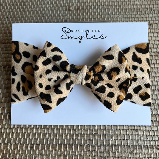 Cheetah Print Baby Bow Headband: Soft Stretchy Head Wrap