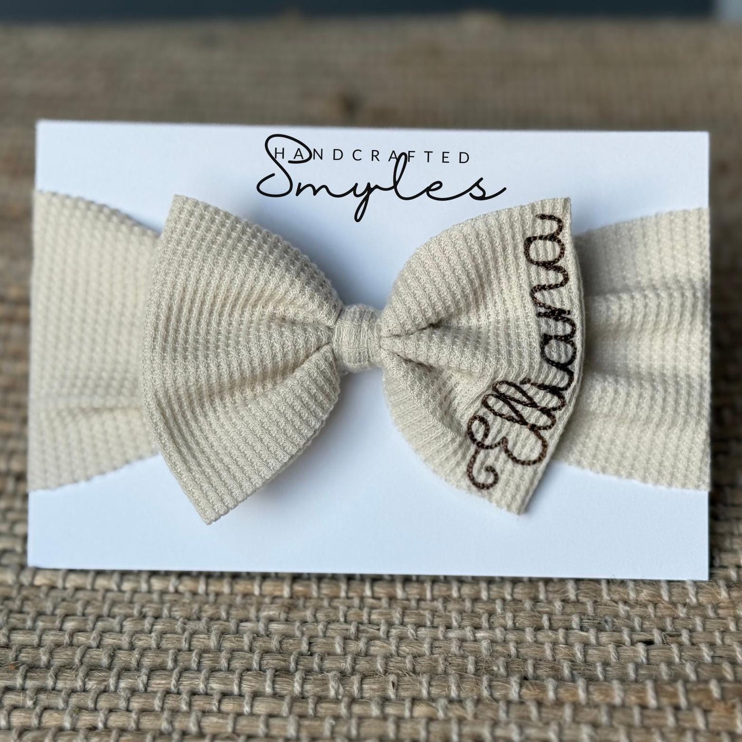 Personalized Beige Baby Headband Bow