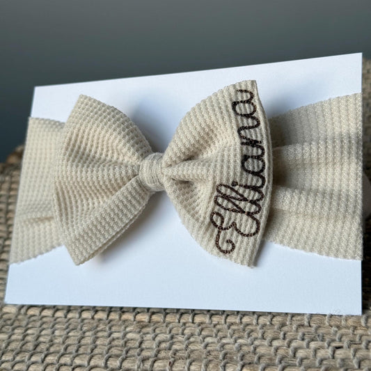 Personalized Beige Baby Headband Bow