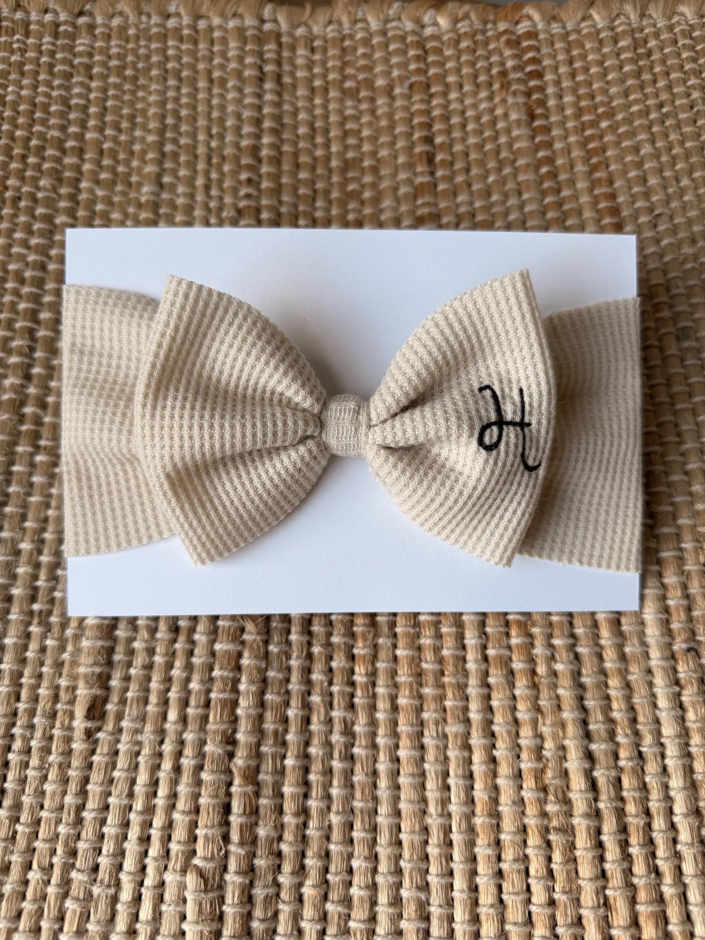 Personalized Beige Baby Headband Bow