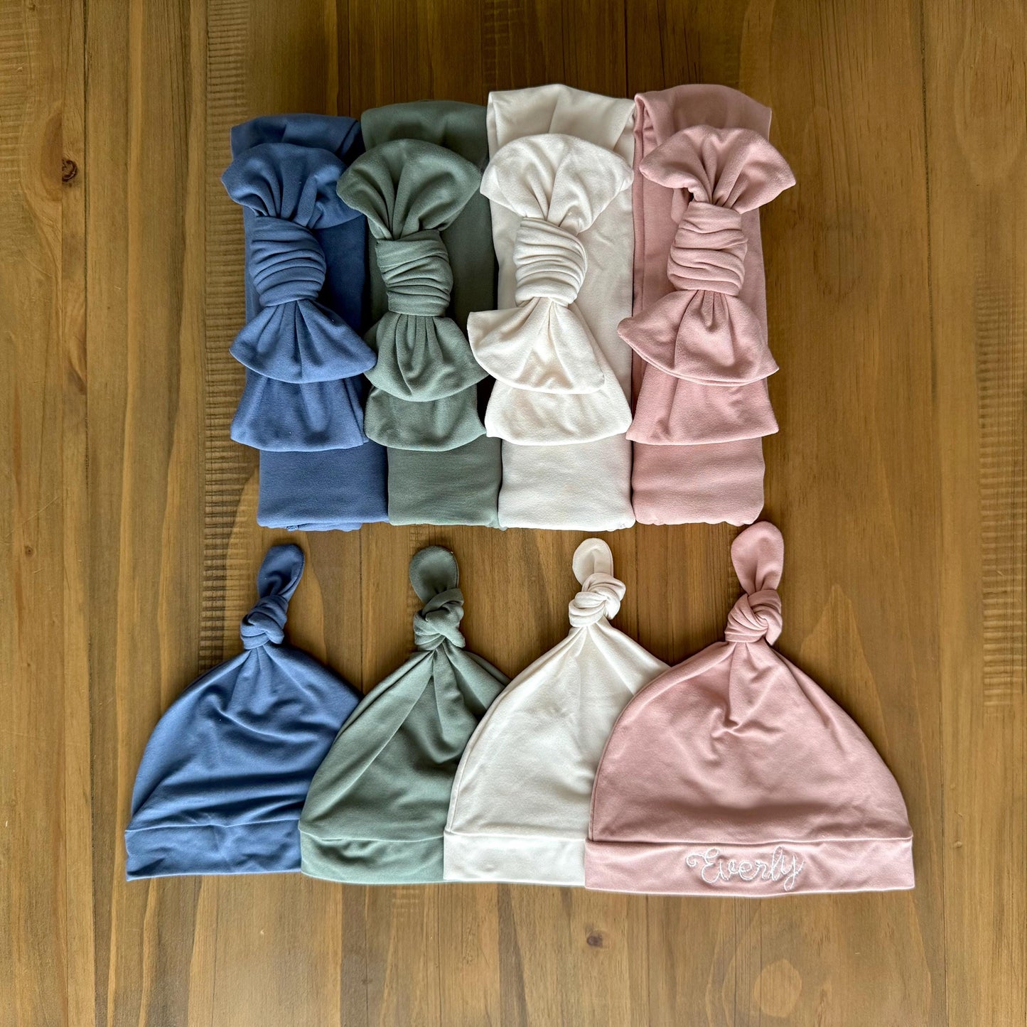 Newborn Swaddle, Bow, and Embroidered Hat Set