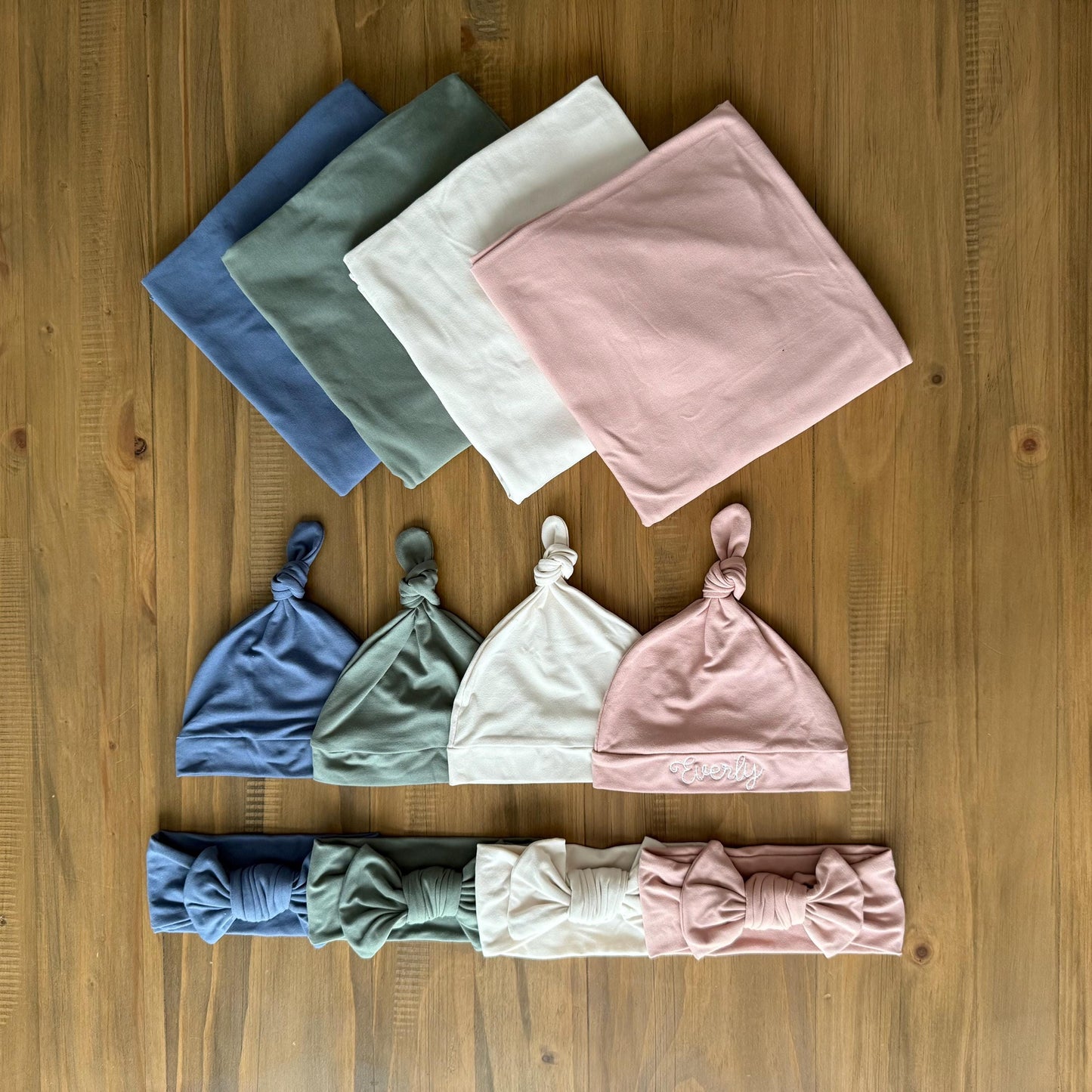 Newborn Swaddle, Bow, and Embroidered Hat Set