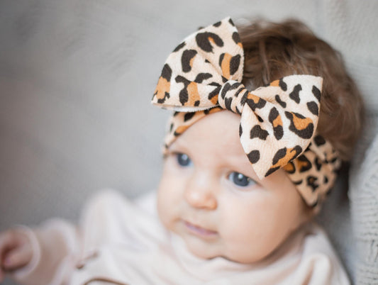 Cheetah Print Baby Bow Headband: Soft Stretchy Head Wrap