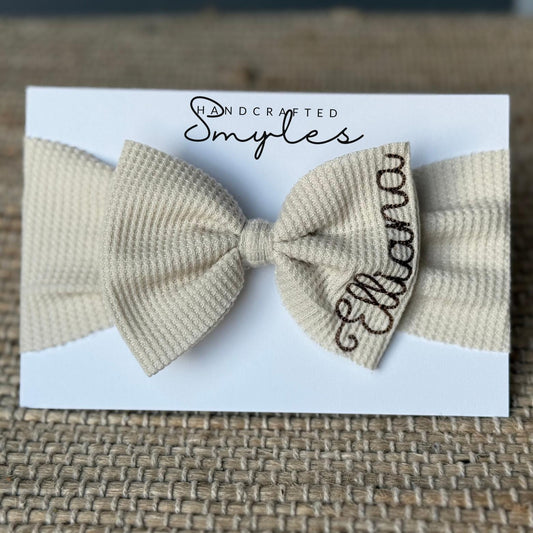 Personalized Beige Baby Headband Bow