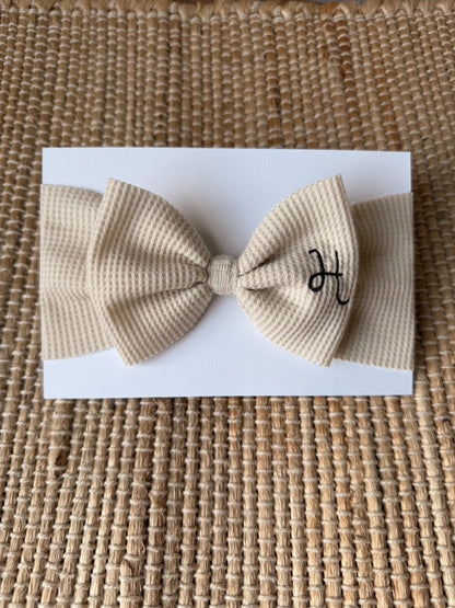 Personalized Beige Baby Headband Bow
